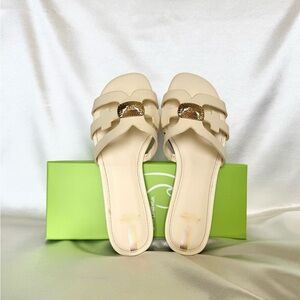 Sam Edelman Cream and Gold Slide Sandals.